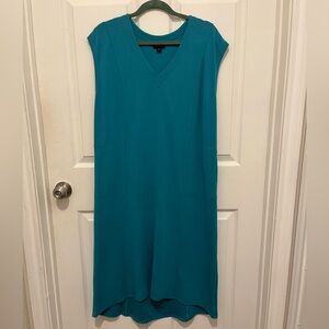 NWOT J Jill Wearever Collection Shift Dress Petite M Teal Stretch Sleeveless